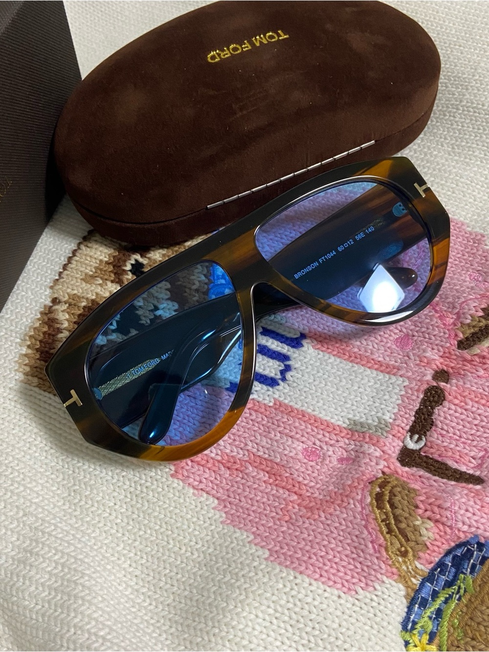 Tom Ford Men's Tortoiseshell Frame Sunglasses with Blue Lenses